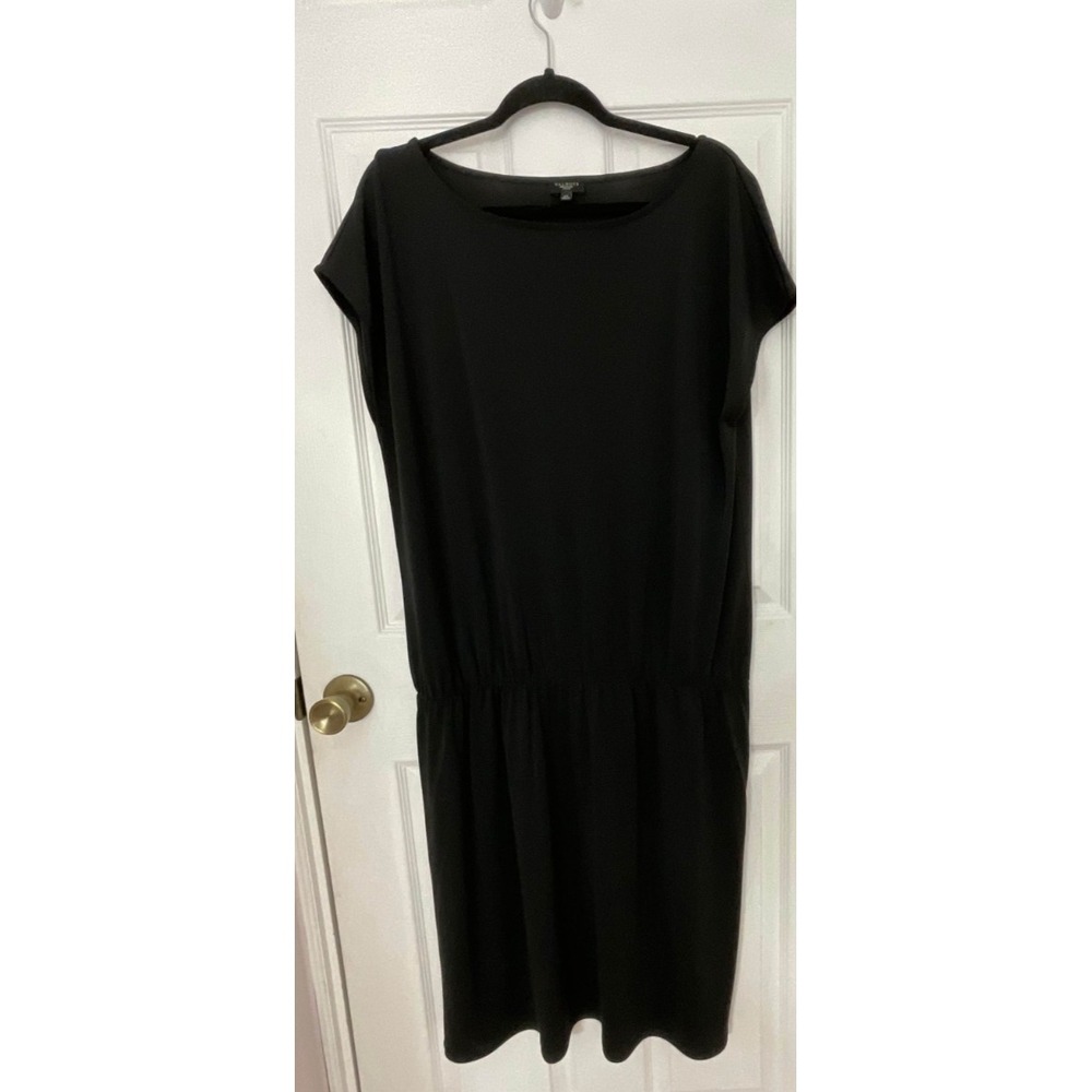 Talbots A-Line Dress Women's 2X Black Stretch Elastic Waist Short Sleeve Hipster